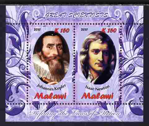 Malawi 2011 Scientists - Kepler & Newton perf sheetlet containing 2 values unmounted mint, stamps on , stamps on  stamps on personalities, stamps on  stamps on science, stamps on  stamps on physics, stamps on  stamps on astronomy, stamps on  stamps on 