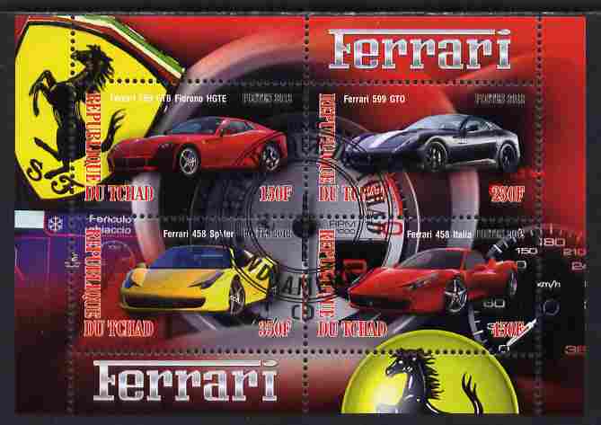 Chad 2012 Ferrari #2 perf sheetlet containing 4 values cto used, stamps on , stamps on  stamps on cars, stamps on  stamps on ferrari