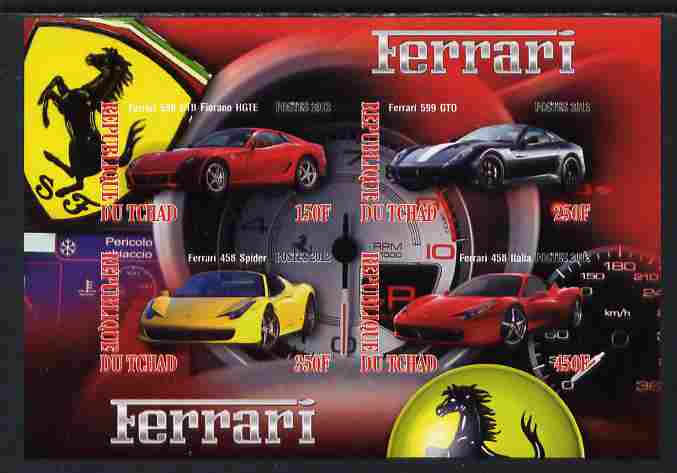 Chad 2012 Ferrari #2 imperf sheetlet containing 4 values unmounted mint, stamps on cars, stamps on ferrari