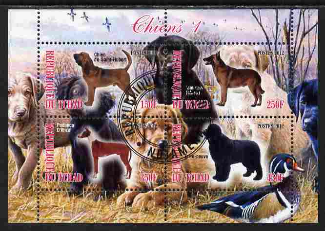 Chad 2012 Dogs #1 perf sheetlet containing 4 values cto used, stamps on , stamps on  stamps on dogs