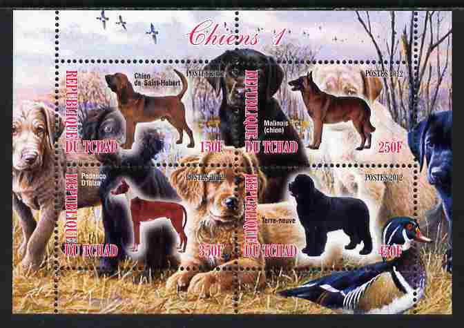 Chad 2012 Dogs #1 perf sheetlet containing 4 values unmounted mint, stamps on dogs