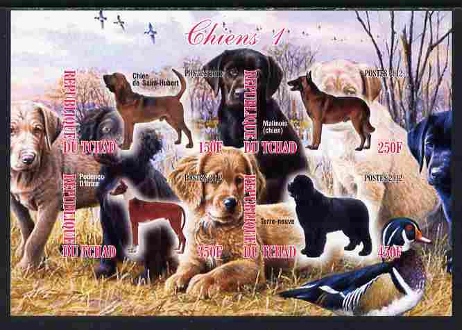 Chad 2012 Dogs #1 imperf sheetlet containing 4 values unmounted mint, stamps on dogs