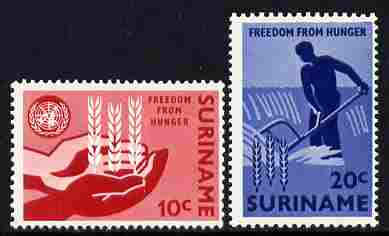 Surinam 1963 Freedom From Hunger set of 2 unmounted mint, SG 518-19, stamps on , stamps on  stamps on food, stamps on  stamps on  ffh , stamps on  stamps on  farming