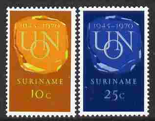 Surinam 1970 25th Anniversary of United Nations set of 2 unmounted mint, SG 674-75, stamps on , stamps on  stamps on united nations