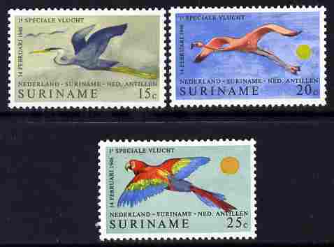 Surinam 1971 25th Anniversary of Air Service set of 3 unmounted mint, SG 689-91, stamps on , stamps on  stamps on aviation, stamps on  stamps on birds, stamps on  stamps on herons