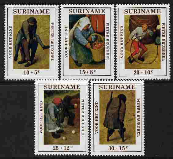 Surinam 1971 Child Welfare - Brueghel Paintings set of 5 unmounted mint, SG 704-8, stamps on , stamps on  stamps on children, stamps on  stamps on arts, stamps on  stamps on brueghel