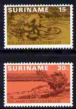 Surinam 1975 Centenary of Prospecting Concession set of 2 unmounted mint, SG 787-88, stamps on , stamps on  stamps on mining, stamps on  stamps on gold, stamps on  stamps on 