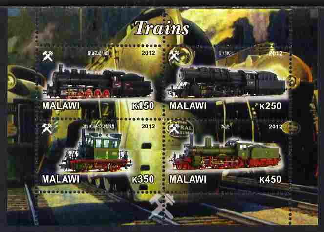 Malawi 2012 Steam Locomotives #02 perf sheetlet containing 4 values unmounted mint, stamps on , stamps on  stamps on railways