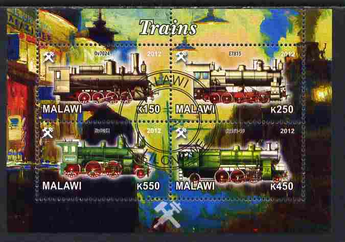 Malawi 2012 Steam Locomotives #05 perf sheetlet containing 4 values cto used, stamps on railways