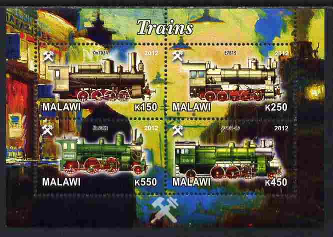 Malawi 2012 Steam Locomotives #05 perf sheetlet containing 4 values unmounted mint, stamps on , stamps on  stamps on railways