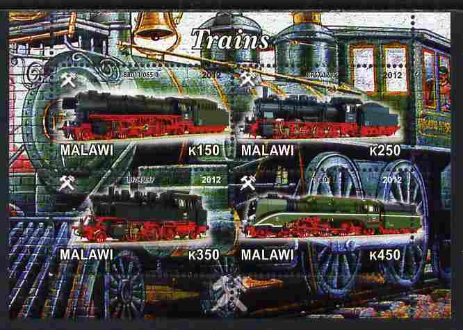 Malawi 2012 Steam Locomotives #06 perf sheetlet containing 4 values unmounted mint, stamps on railways