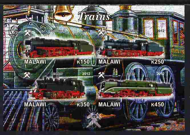 Malawi 2012 Steam Locomotives #06 imperf sheetlet containing 4 values unmounted mint, stamps on , stamps on  stamps on railways