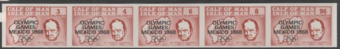 Calf of Man 1968 Olympic Games Mexico overprinted on Churchill imperf set of 5 in brown unmounted mint (Rosen CA123a-27a), stamps on churchill, stamps on personalities, stamps on maps, stamps on sport, stamps on olympics