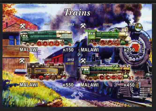 Malawi 2012 Steam Locomotives #07 imperf sheetlet containing 4 values unmounted mint, stamps on , stamps on  stamps on railways