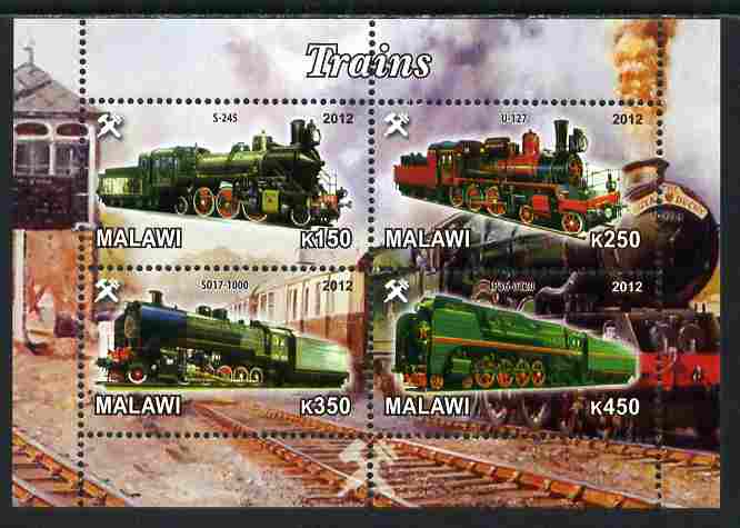 Malawi 2012 Steam Locomotives #08 perf sheetlet containing 4 values unmounted mint, stamps on railways