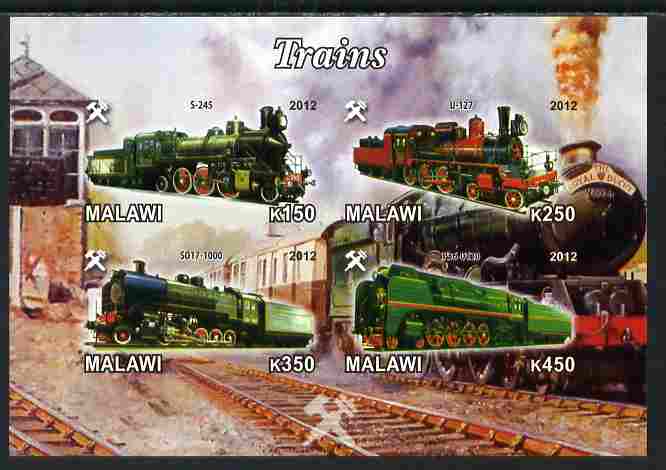 Malawi 2012 Steam Locomotives #08 imperf sheetlet containing 4 values unmounted mint, stamps on , stamps on  stamps on railways