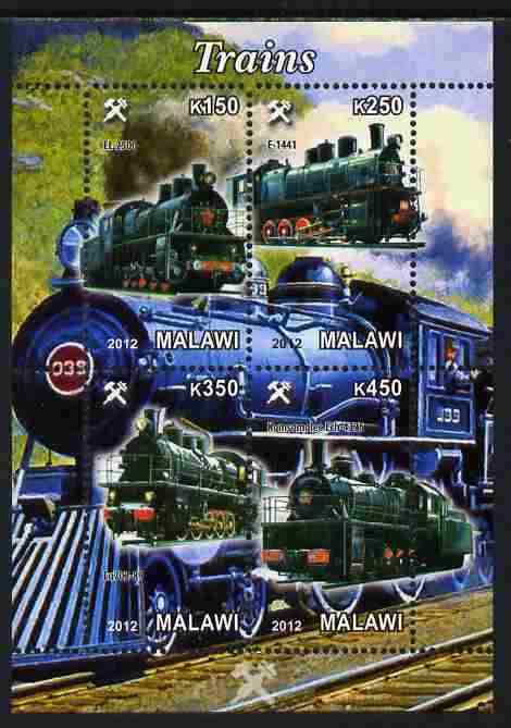 Malawi 2012 Steam Locomotives #09 perf sheetlet containing 4 values unmounted mint, stamps on , stamps on  stamps on railways