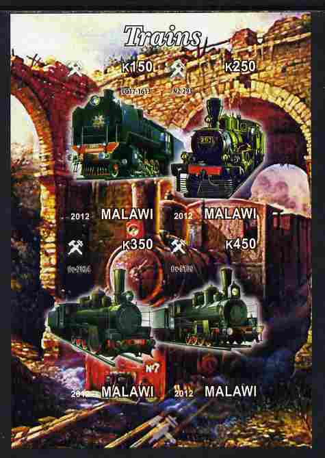 Malawi 2012 Steam Locomotives #10 imperf sheetlet containing 4 values unmounted mint, stamps on , stamps on  stamps on railways