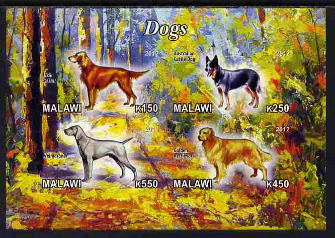 Malawi 2012 Dogs #1 imperf sheetlet containing 4 values unmounted mint, stamps on , stamps on  stamps on dogs