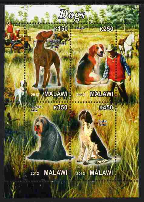 Malawi 2012 Dogs #2 perf sheetlet containing 4 values unmounted mint, stamps on dogs