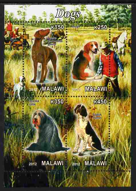 Malawi 2012 Dogs #2 perf sheetlet containing 4 values unmounted mint, stamps on , stamps on  stamps on dogs