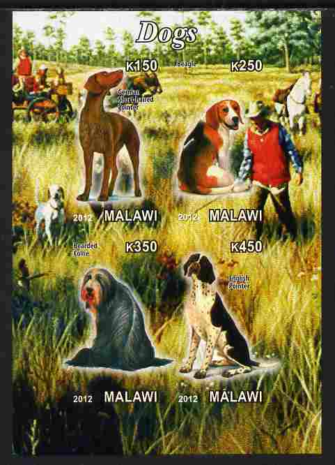 Malawi 2012 Dogs #2 imperf sheetlet containing 4 values unmounted mint, stamps on , stamps on  stamps on dogs