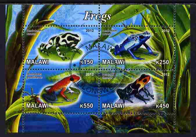 Malawi 2012 Frogs #1 perf sheetlet containing 4 values cto used, stamps on , stamps on  stamps on animals, stamps on  stamps on frogs, stamps on  stamps on amphibians