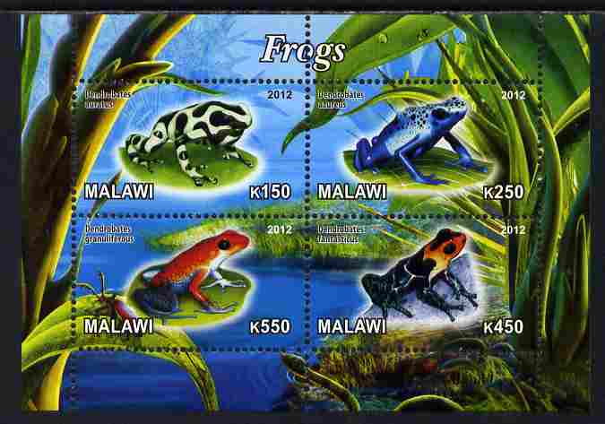 Malawi 2012 Frogs #1 perf sheetlet containing 4 values unmounted mint, stamps on animals, stamps on frogs, stamps on amphibians