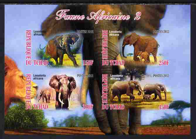 Chad 2012 African Fauna #02 imperf sheetlet containing 4 values unmounted mint, stamps on , stamps on  stamps on animals, stamps on  stamps on elephants