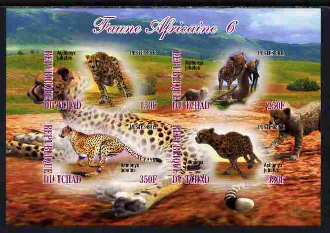 Chad 2012 African Fauna #06 imperf sheetlet containing 4 values unmounted mint, stamps on animals, stamps on cats, stamps on lions, stamps on cheetahs