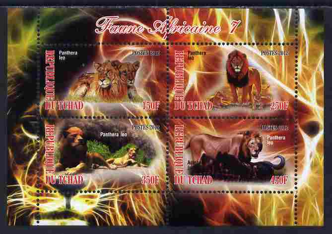 Chad 2012 African Fauna #07 perf sheetlet containing 4 values unmounted mint, stamps on , stamps on  stamps on animals, stamps on  stamps on cats, stamps on  stamps on lions, stamps on  stamps on 