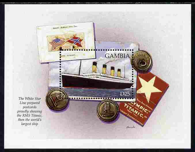 Gambia 1998 RMS Titanic Commemoration perf m/sheet #1 unmounted mint SG MS 2927a, stamps on ships, stamps on disasters