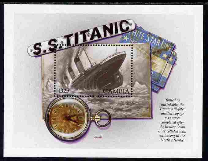 Gambia 1998 RMS Titanic Commemoration perf m/sheet #2 unmounted mint SG MS 2927b, stamps on ships, stamps on disasters