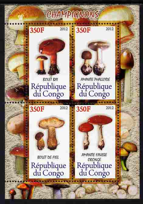 Congo 2012 Mushrooms perf sheetlet containing 4 values unmounted mint , stamps on , stamps on  stamps on fungi