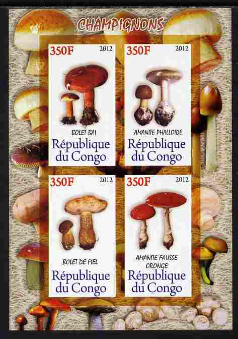 Congo 2012 Mushrooms imperf sheetlet containing 4 values unmounted mint , stamps on , stamps on  stamps on fungi