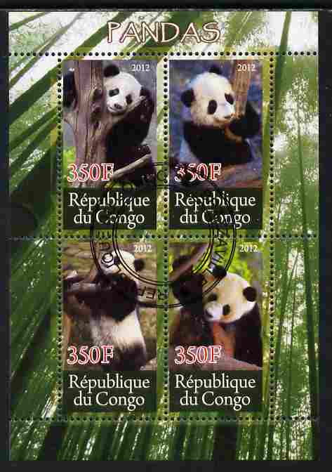 Congo 2012 Pandas perf sheetlet containing 4 values cto used , stamps on , stamps on  stamps on animals, stamps on  stamps on bears, stamps on  stamps on pandas