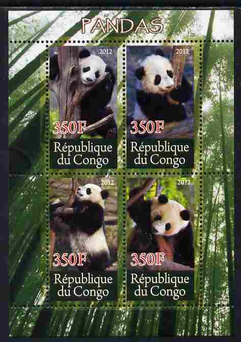 Congo 2012 Pandas perf sheetlet containing 4 values unmounted mint , stamps on , stamps on  stamps on animals, stamps on  stamps on bears, stamps on  stamps on pandas