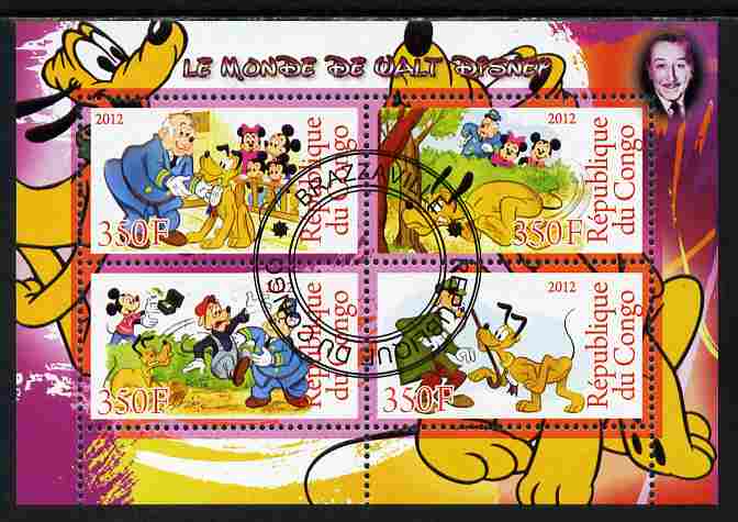 Congo 2012 Disney Cartoons #1 perf sheetlet containing 4 values cto used , stamps on , stamps on  stamps on disney, stamps on  stamps on cartoons, stamps on  stamps on films, stamps on  stamps on cinema, stamps on  stamps on movies