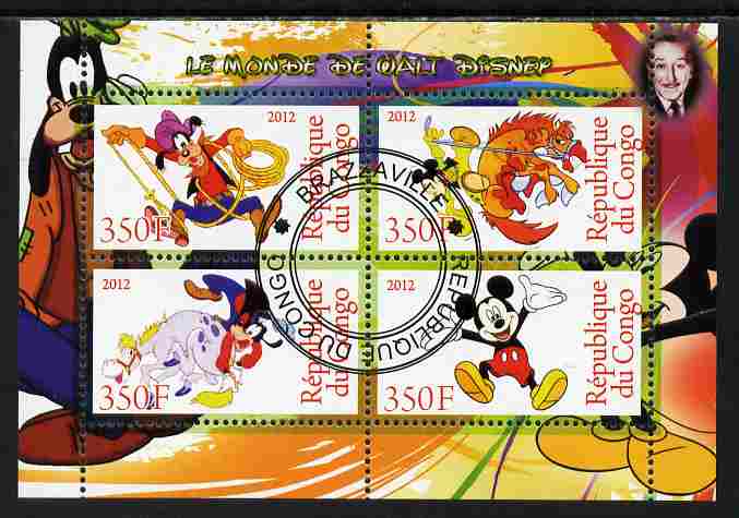 Congo 2012 Disney Cartoons #2 perf sheetlet containing 4 values cto used , stamps on , stamps on  stamps on disney, stamps on  stamps on cartoons, stamps on  stamps on films, stamps on  stamps on cinema, stamps on  stamps on movies