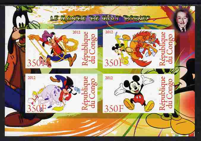 Congo 2012 Disney Cartoons #2 imperf sheetlet containing 4 values unmounted mint , stamps on , stamps on  stamps on disney, stamps on  stamps on cartoons, stamps on  stamps on films, stamps on  stamps on cinema, stamps on  stamps on movies