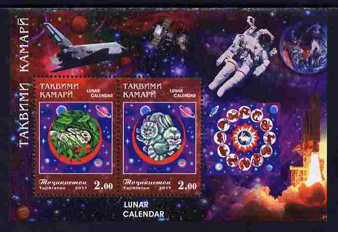 Tadjikistan 2011 Chinese New Year - Year of the Dragon perf sheetlet containing 2 values unmounted mint , stamps on , stamps on  stamps on lunar, stamps on  stamps on dragons