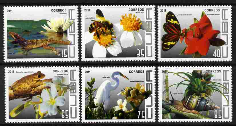 Cuba 2011 Flora & Fauna perf set of 6 values unmounted mint , stamps on , stamps on  stamps on animals, stamps on  stamps on flowers, stamps on  stamps on , stamps on  stamps on butterflies, stamps on  stamps on snails, stamps on  stamps on birds, stamps on  stamps on egrets, stamps on  stamps on frogs, stamps on  stamps on bees, stamps on  stamps on reptiles