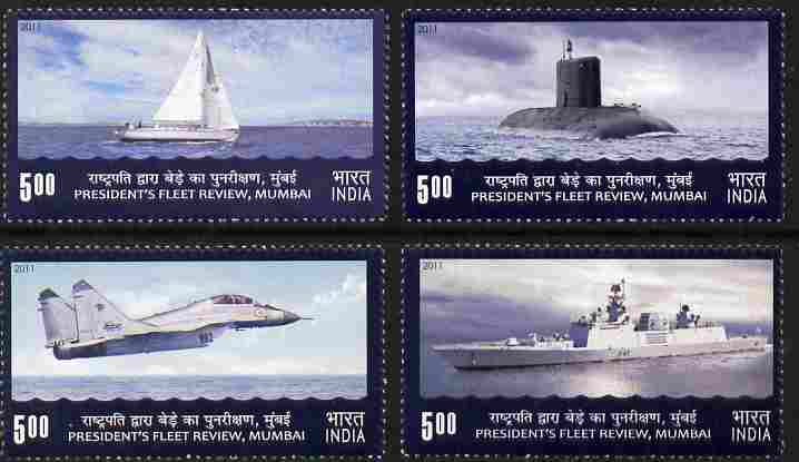 India 2011 President's Fleet Review set of 4 unmounted mint , stamps on , stamps on  stamps on ships, stamps on  stamps on aviation, stamps on  stamps on subs, stamps on  stamps on 