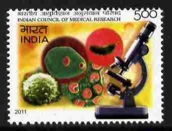 India 2011 Council of Medical Research 5r unmounted mint , stamps on , stamps on  stamps on medical, stamps on  stamps on microscopes, stamps on  stamps on diseases