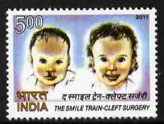 India 2011 The Smile Train-Cleft Surgery 5r unmounted mint , stamps on medical, stamps on children, stamps on diseases