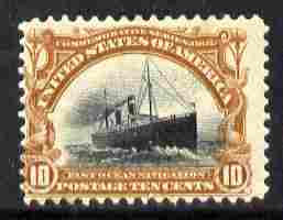 United States 1901 Pan American Exposition 10c mounted mint centred left gum wrinkles, SG 305 , stamps on ships