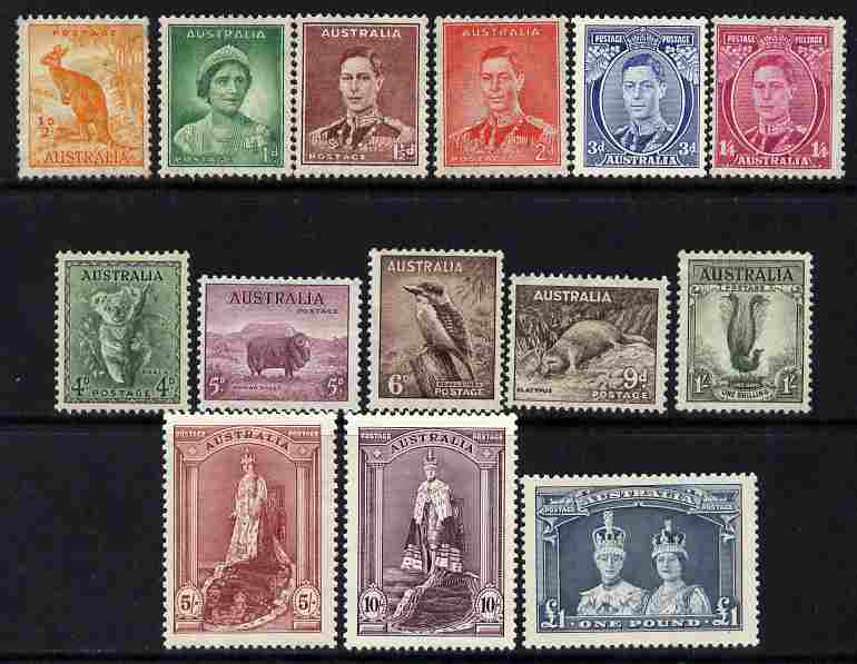 Australia 1937-49 KG6 definitive set complete 1/2d to \A31 P13.5x14, 14 values mounted mint, SG 164-78 , stamps on , stamps on  kg6 , stamps on 