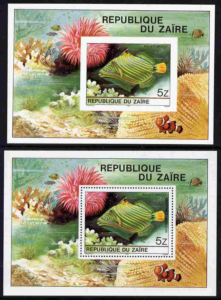 Zaire 1980 Tropical Fish imperf m/sheet plus normal both unmounted mint, SG MS 1025var, stamps on fish