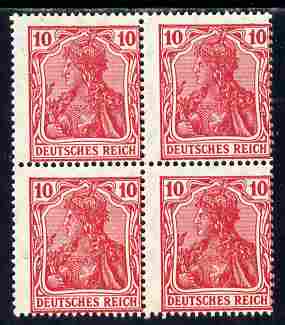 Germany 1914 British Intelligence Forgery of Germania 10pfg in block of 4 unmounted mint, stamps on forgeries, stamps on forgery