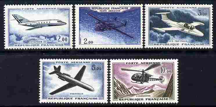 France 1960 Aviation perf set of 5 mounted mint SG 1457-60, stamps on aviation, stamps on helicopters